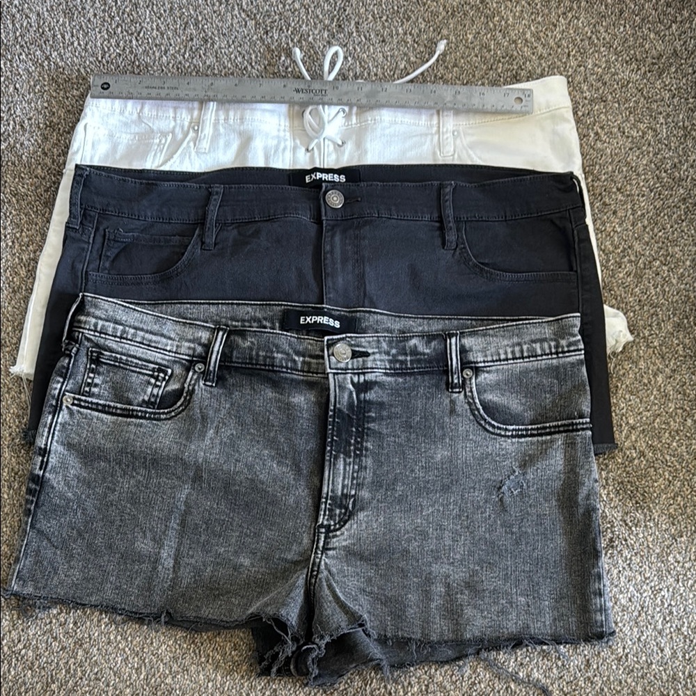 Express Bundle Women's Jean Shorts - Black, Gray, White